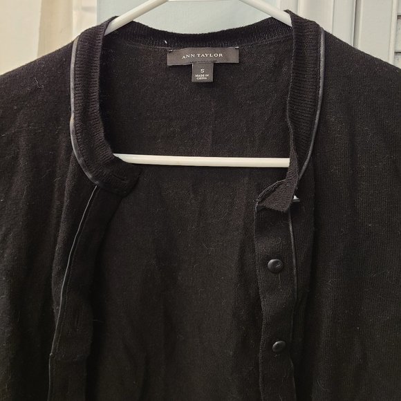 Ann Taylor Wool & Leather Black Cropped Cardigan - Picture 3 of 3